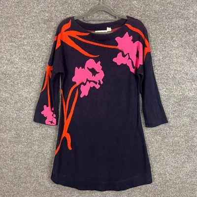 Vestido de malha Field Flower Anthropologie azul marinho floral manga 3/4 feminino tamanho P - Imagem 1 de 4