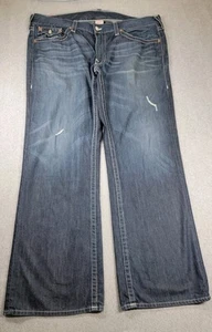 True Religion Jeans Mens 44 46x35 Ricky Slim Straight Blue High Rise Distressed - Picture 1 of 19