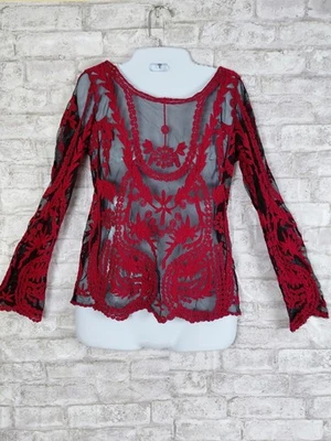 Top transparente romántico oscuro de malla Cupio para mujer S/M borgoña negro caprichoso Foto 1 de 4