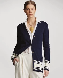 Ralph Lauren Collection Cotton Cashmere Cardigan XL Navy Stripe Sweater $1290 - Picture 1 of 11