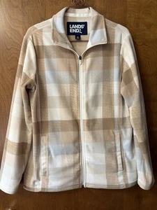 Lands End Ladies Medium Fleece Jacket, 4 Pockets (2 Inside), Zip-Up, Plaid, VGC - Picture 1 of 7