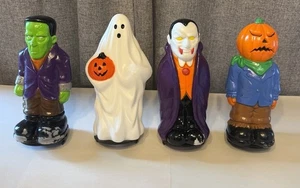 Halloween Blow Mold Pathway Light Toppers Plastic Ghost Pumpkin Dracula Lot A - Picture 1 of 23