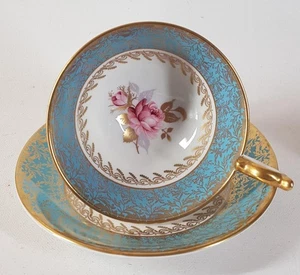 Vintage Aynsley England Gold Blue Bone China Teacup & Saucer Athens 2539 pattern - Picture 1 of 10