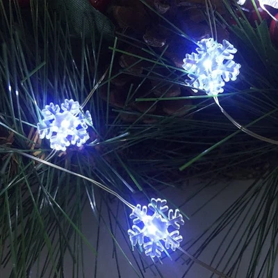 Battery Operated Mini Snowflake LED Fairy Lights with Timer for Weddings, 30 - Image 1 of 4