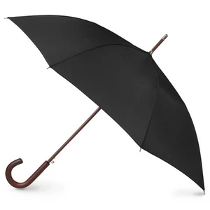 Auto Open Wooden Handle J Stick Umbrella, Black - Picture 1 of 7