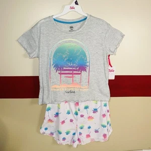 Justice Girls Pajamas Sz XL 16P/18P Tropical Graphic Top Shorts 2 Piece Set NEW - Picture 1 of 11