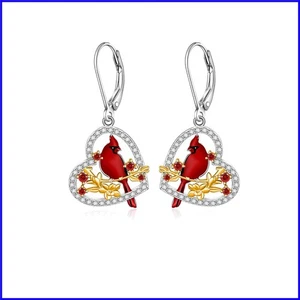 Orecchini pendenti con cardinale rosso - gioielli ricordo cari per donna - Foto 1 di 11