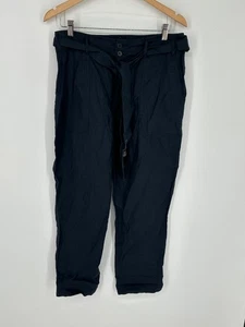 NUEVO Pantalones para mujer Lauren Ralph Lauren talla 10 azul marino cambray 100 % lino cinturón corbata K7 - Imagen 1 de 5