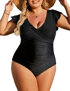 Women's Plus Size Swimsuit One Piece Tummy Control Bathing Suit 2024 Wrap V N... - Picture 1 of 8