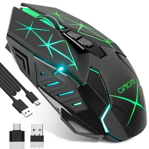 Rechargeable Wireless Gaming Mouse, Colorful LED Lights, 7 Buttons, USB C, Up... - Picture 1 of 7