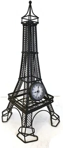 VINTAGE TALL 17.5" EIFFEL TOWER HOME DISPLAY WITH 2.5" CLOCK WROUGHT IRON SAI - Picture 1 of 4