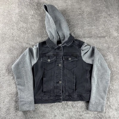 Hollister Black Hooded Denim Jacket Hoodie Size Small Gray and Black Denim - Image 1 of 4
