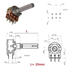 ECC 16mm 50KAx2, potenziometro STEREO LOG 41 MICROSCATTI  (4A1, L: 25mm) - Foto 1 di 1