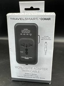Set convertitore 2 prese Travel Smart by Conair con porta USB scatola aperta - Foto 1 di 5