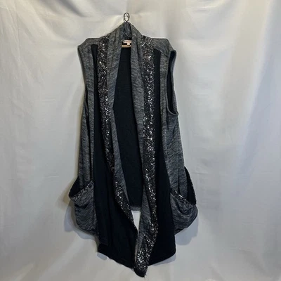Cárdigan Juicy Couture Sin Mangas Lentejuelas Gris Y Negro Talla Grande Foto 1 de 3