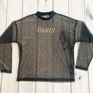 Asos Graphic Paris Sparkly Glitter See Through Top Size Small  - Picture 1 of 9