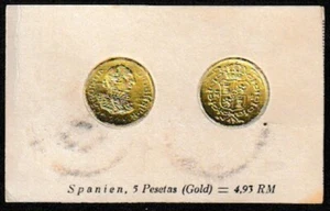 España 1775 Moneda Lámina Oro Maniquí en Tarjeta - 5 Pesetas (Oro) = 4,93 RM - Imagen 1 de 2
