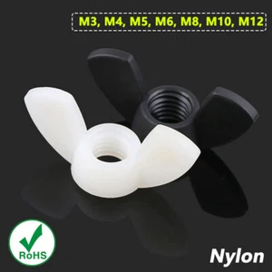 Nylon Plastic Wing Nuts Butterfly Nuts M3 M4 M5 M6 M8 M10 M12 DIN315 Black White - Picture 1 of 7