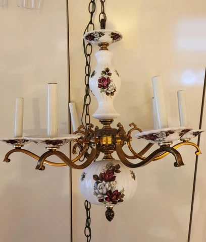 Mid-century Porcelain And Brass Chandelier Cover
