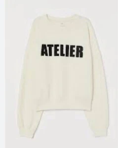 H&M Atelier Womens Pullover Long Sleeve Cream Sweatershirt Size Large EUC - Picture 1 of 9