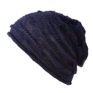 Mens Slouchy Summer Beanie - Womens Light-Weight Slouch Hat Cotton Cap Navy - Picture 1 of 9