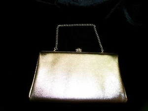Vintage Gold Toned Evening Clutch Purse Gold Tone Chain Floral Rhinestone Clasp - Picture 1 of 12