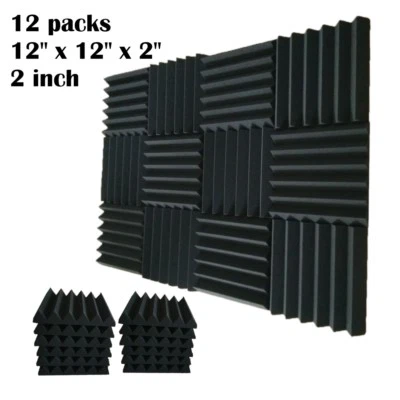 12 pcs 2x12x12 IN Premium Acoustic Foam Panel Tile Wall Record Studio Soundproof - Image 1 of 4