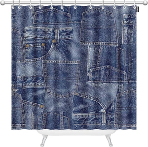 Denim Material Patchwork Extra Long Fabric Shower Curtain 72 X 96 Inch Fabric Ap - Picture 1 of 4