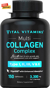 Vital Vitamins Multi Collagen Complex - Type I, II, III, V, X - Grass Fed - Non-