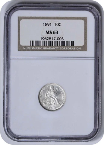 1891 Liberty Seated Silver Dime MS63 NGC Cover