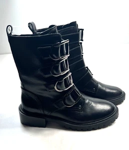 Vince Camuto Boots Women's Frishea Black Leather Boot Buckles Size 6M - Picture 1 of 9