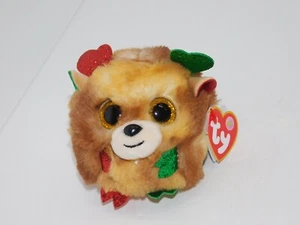Ty Reindeer Puffies Fudge 2021 Christmas Plush Red Green Shiny Stuffed Toy - Picture 1 of 9