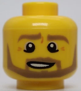 Lego Yellow Head Beard Dark Tan Angular Pupils Bottom Eyelid Line Teeth Pattern - Picture 1 of 1