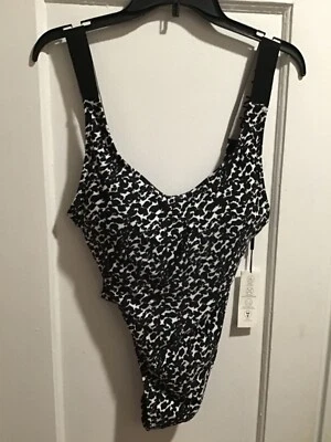 Calvin Klein Swimwear Black White Print One-Piece Swimsuit CG2MG505 Sz M NWT - Image 1 of 4