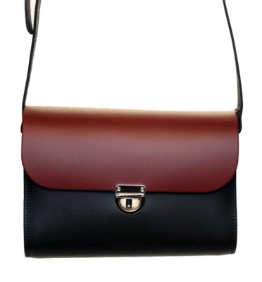 Handmade London Black / Oxblood Leather Satchel Cross Body Clasp Closure Handbag - Image 1 of 4