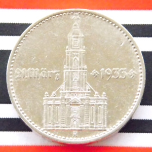 GERMAN Coin 2 MARK REICHSMARK 1934 A Potsdam CHURCH SWASTIKA Date Silver 3RD WW2