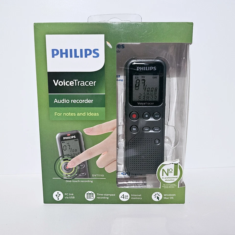 Phillips Voice Tracer Audio Recorder 4GB Model DVT1110 Handheld Notes Ideas  - Image 1 of 4