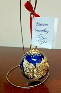 NYCO Victorian Blue Enamel Cloisonne Christmas 2-1/2" Dove Doves Ball Ornament - Picture 1 of 6