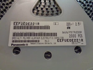 PANASONIC CAPACITOR EEFUE0J221R 220uf 2.5V SMD ALUMINUM ELECTROLYTIC (1574 PCS)  - Picture 1 of 2
