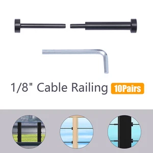 Kit ringhiera cavo tenditore fibbia girevole acciaio inox 1/8" per palo legno e metallo - Foto 1 di 13