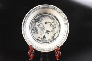 T8034: Chinese Blue&White Person Muffle painting PLATE/dish - Picture 1 of 7