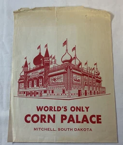 Vintage Touristen Papiertüte ~ Mitchell, South Dakota WELTWEIT EINZIGER MAISPALAST - Bild 1 von 1