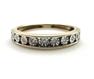 9ct Gold Diamond Wedding Ring 9K Gold Real Natural Diamond Wedding Band Bride - Image 1 of 4