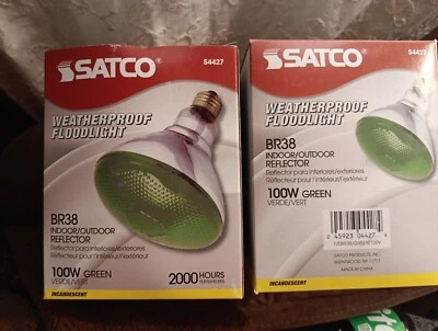 2 100W Green Satco Weatherproof Flood Light BR38 Bulbs B228 - Image 1 of 3
