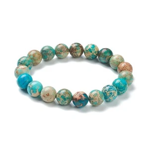 Bracciale Boho Elastico Perline Sintetiche Multicolore Turchese 2 Pollici 6mm Perline - Foto 1 di 3