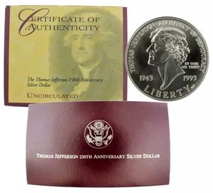 1993-P Thomas Jefferson Commemorative Silver Dollar Mint State - Picture 1 of 1