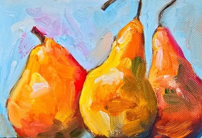 Birnen Ölmalerei 15x10 cm Stillleben Kunst Ölgemälde auf Leinwandgewebe - Bild 1 von 4