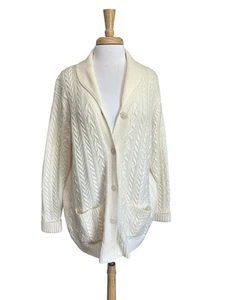 Vintage Cardigan Sweater Cream Cable Knit Women’s 1X Shawl Collar Button Up - Picture 1 of 5