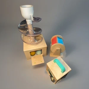 Lovevery LOT (3)The Babbler Slide & Seek Ball Run Drop Lock Box & Tumbler Wooden - Picture 1 of 8