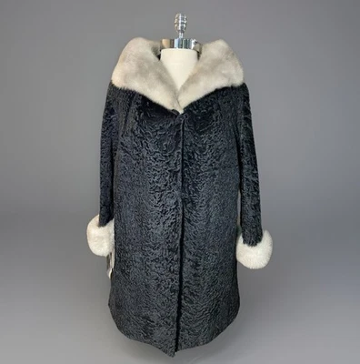 Vintage 1960’s Lammoiré Persian Lamb Coat Mink Collar Hammer Brand Size Medium - Image 1 of 4
